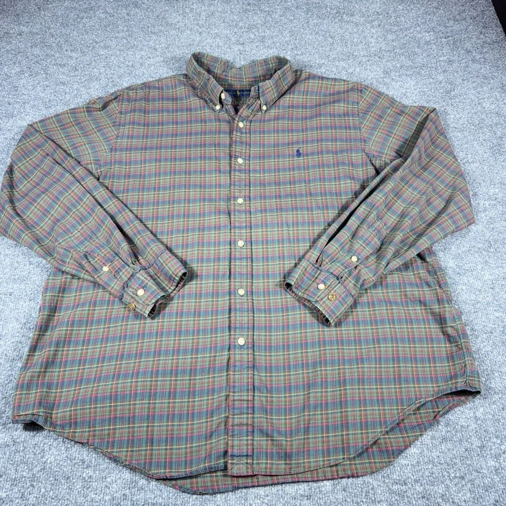 Polo Ralph Lauren Mens Green Plaid Button Down Shirt Cotton Long Sleeve XL